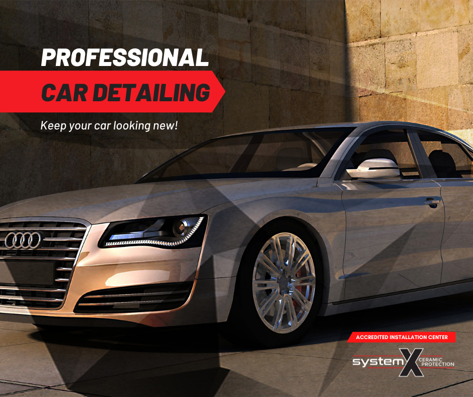 System X car detailing promotion featuring a silver Audi
